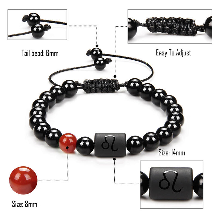 Bracelet tissé pour homme en onyx noir naturel avec signe du zodiaque Olivenorma