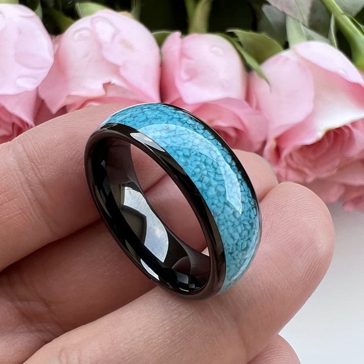 Bague pour homme en carbure de tungstène turquoise écrasé Olivenorma
