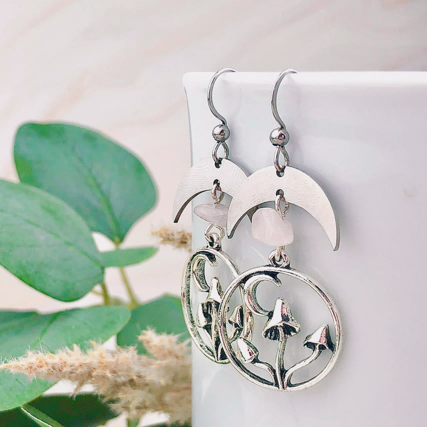 Boucles d'oreilles pendantes en forme de champignon lunaire en cristal naturel Olivenorma