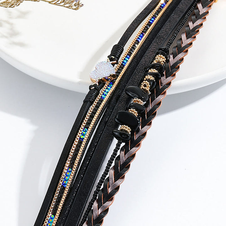 Bracelet en cuir avec breloque en forme de cœur et perles en cristal naturel Olivenorma