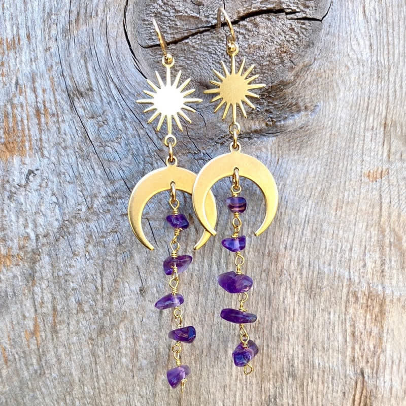Boucles d'oreilles à pampilles en cristal transparent améthyste Olivenorma
