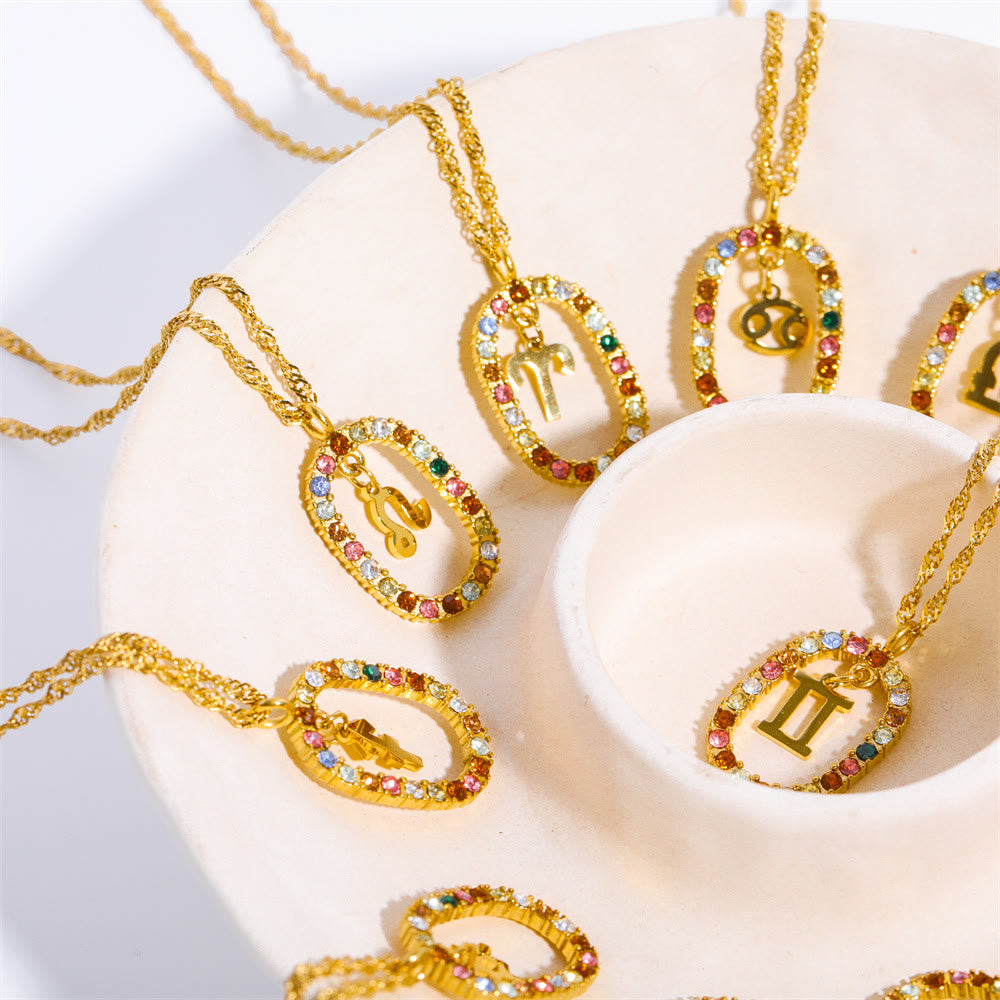 Collier constellation du zodiaque ovale ajouré en zircon Olivenorma