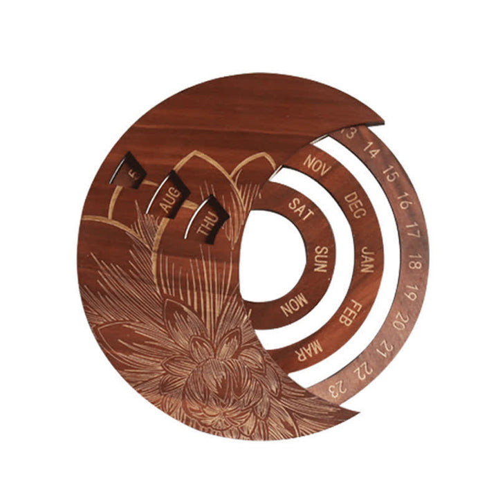 Calendrier perpétuel en forme de croissant de lune en bois avec cercle Olivenorma pour décoration murale