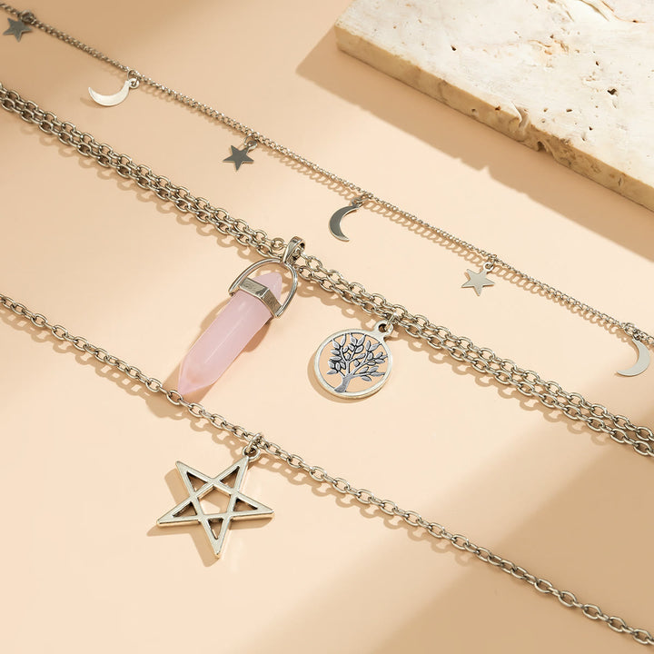 Ensemble de colliers avec pendentif en pierre naturelle Arbre de vie et mauvais œil Olivenorma