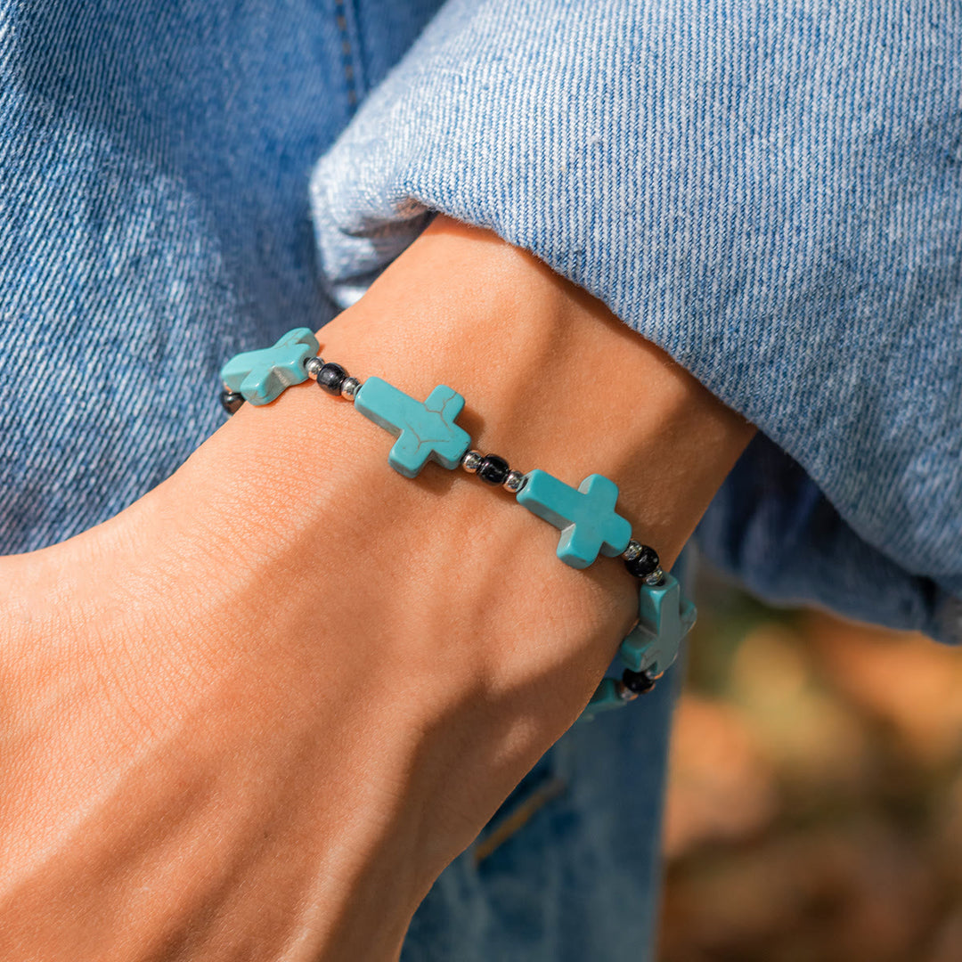 Bracelet homme en turquoise naturelle avec brins croisés Olivenorma