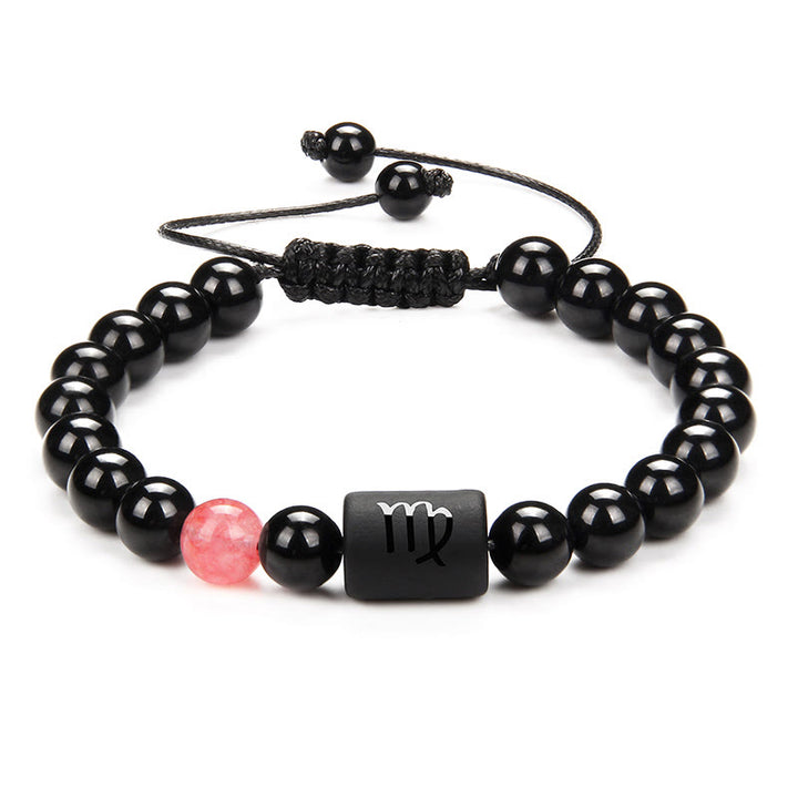 Bracelet tissé pour homme en onyx noir naturel avec signe du zodiaque Olivenorma