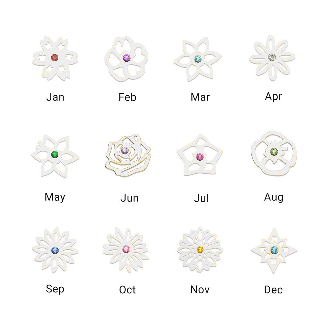 Bracelet avec pierres de naissance et fleurs de naissance Olivenorma 1-8