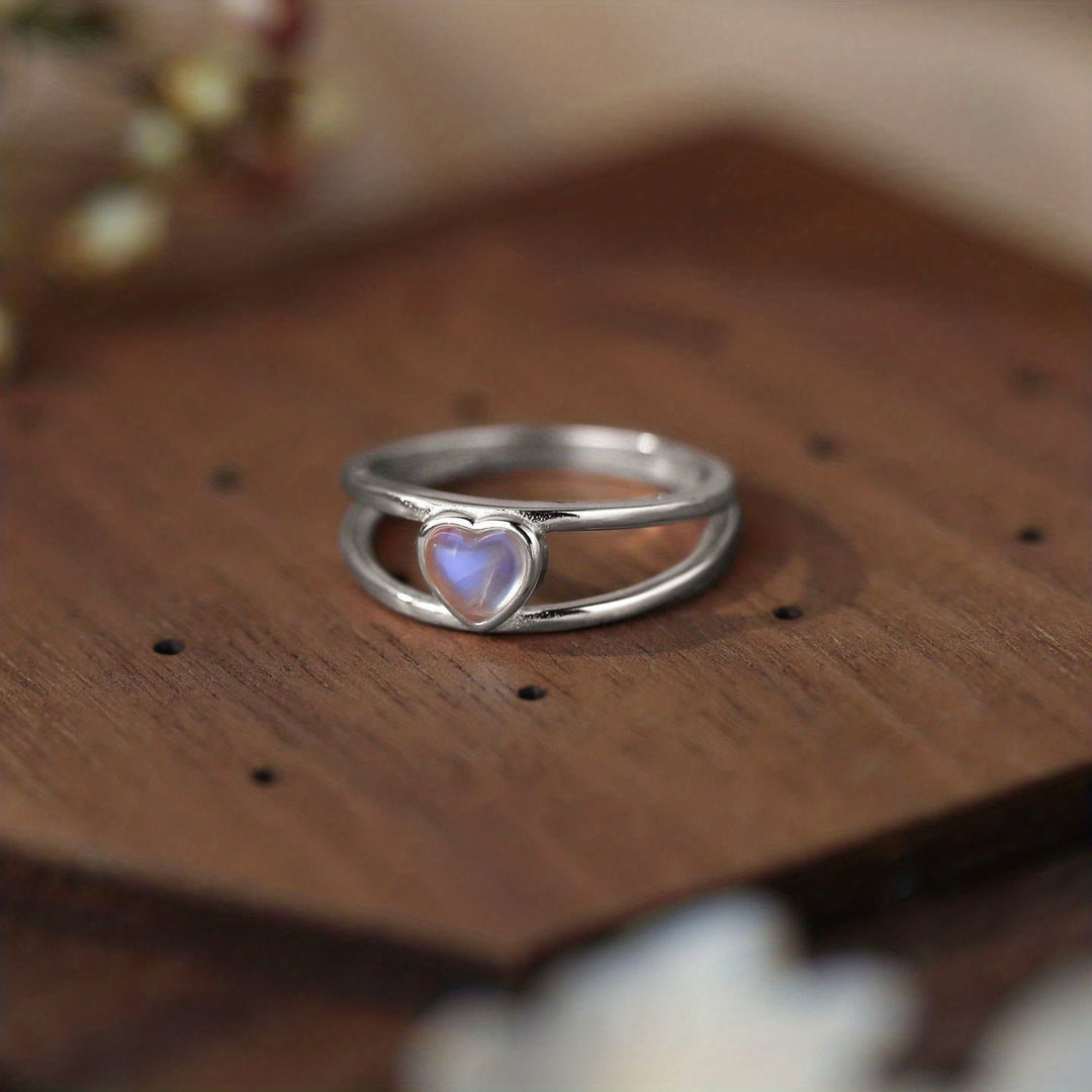 Bague en argent 925 en forme de cœur avec pierre de lune naturelle Olivenorma