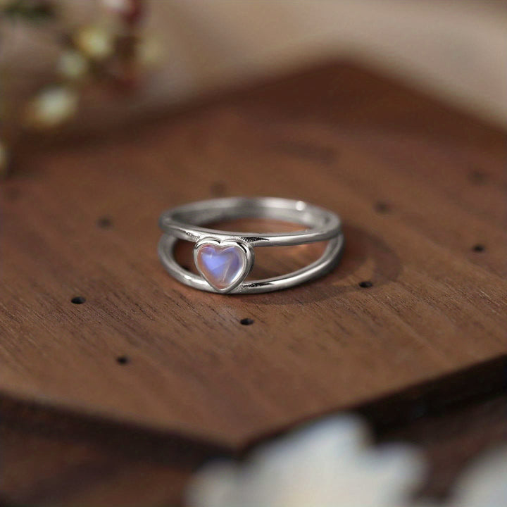 Bague en argent 925 en forme de cœur avec pierre de lune naturelle Olivenorma