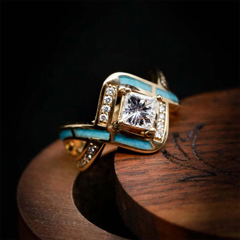 Bague Olivenorma en argent plaqué S925 avec turquoise et zircon