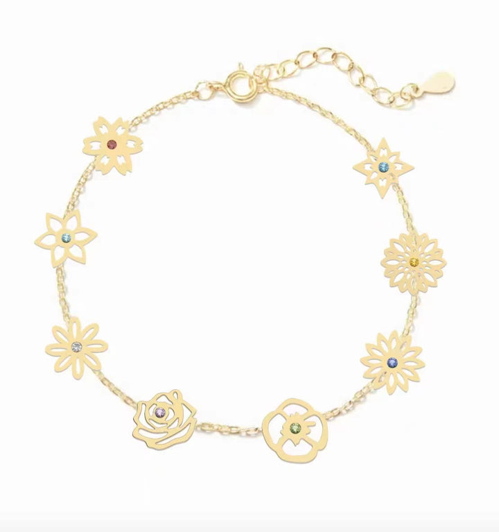 Bracelet avec pierres de naissance et fleurs de naissance Olivenorma 1-8