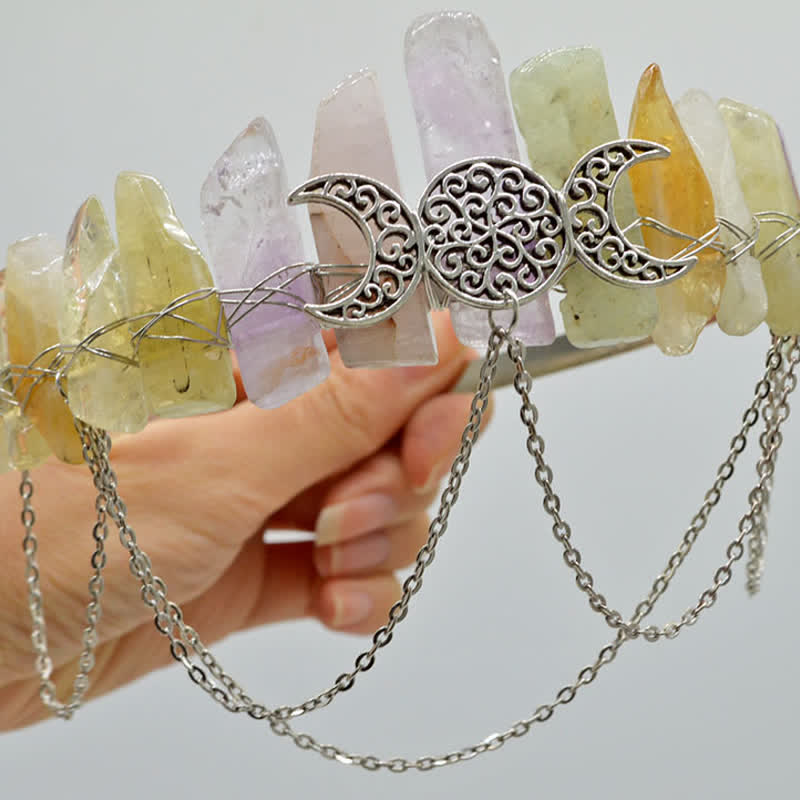 Couronne de cristal naturel de déesse de croissant de lune Olivenorma
