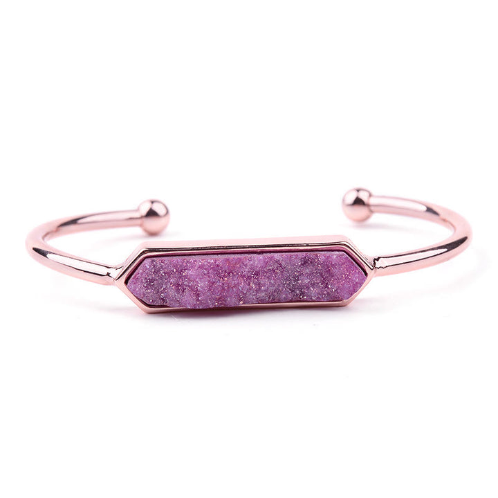 Bracelet manchette en cuivre et métal avec grappe de cristaux naturels Olivenorma