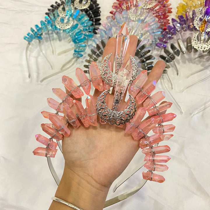 Couronne de cristal naturel avec bandeau de décoration de lune Olivenorma
