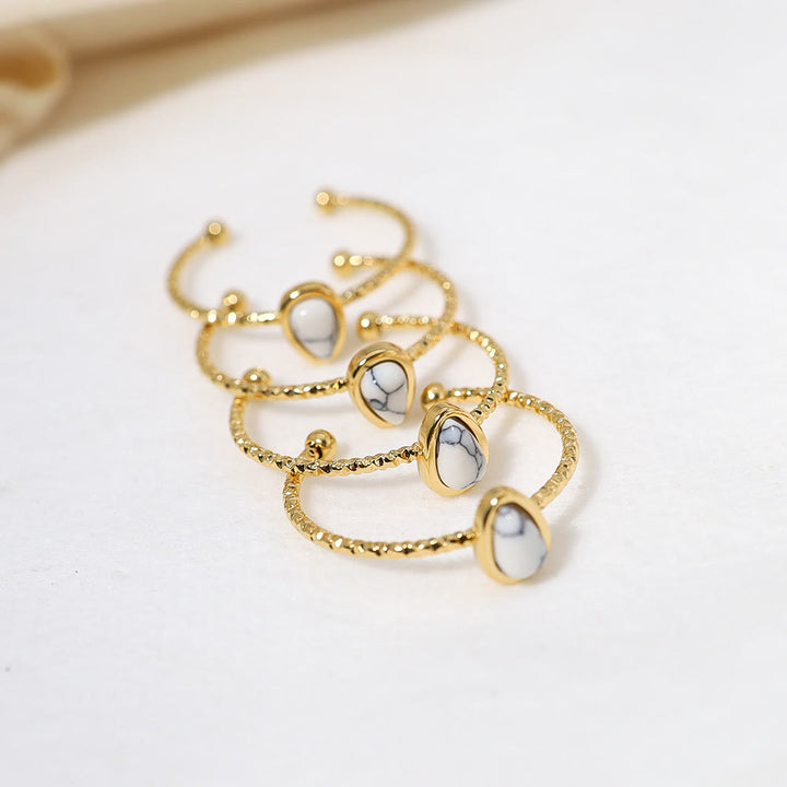 Bague en acier titane 18 carats avec pierre naturelle et goutte d'eau Olivenorma