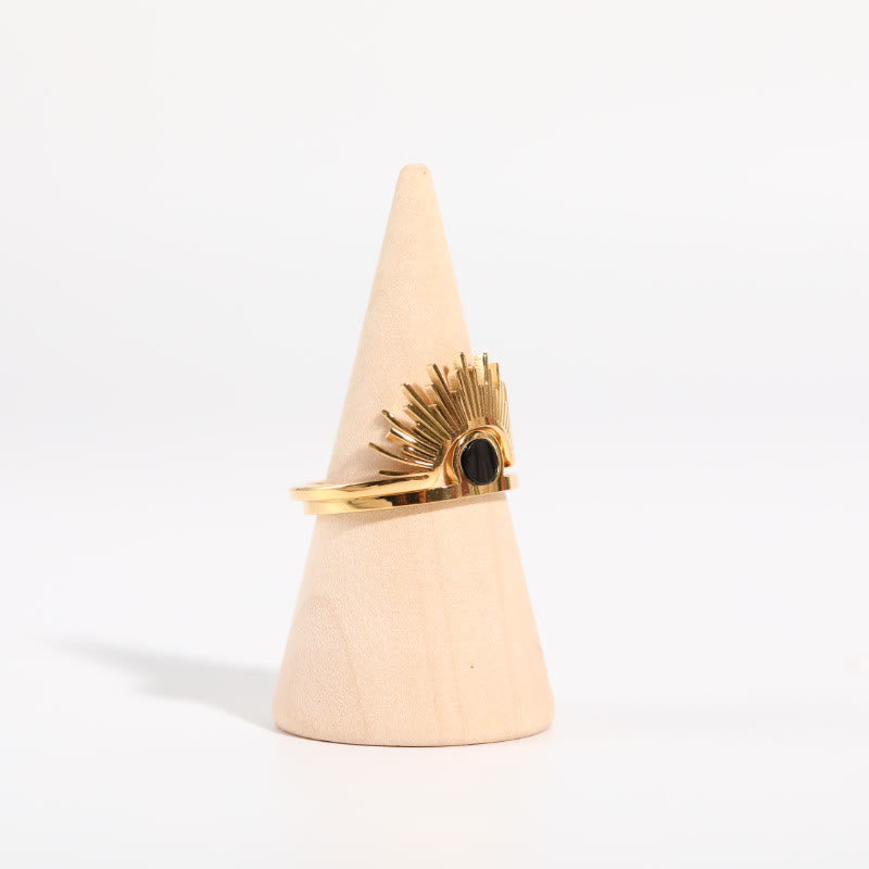 Bague en acier inoxydable plaqué or 18 carats avec tournesol en onyx noir Olivenorma