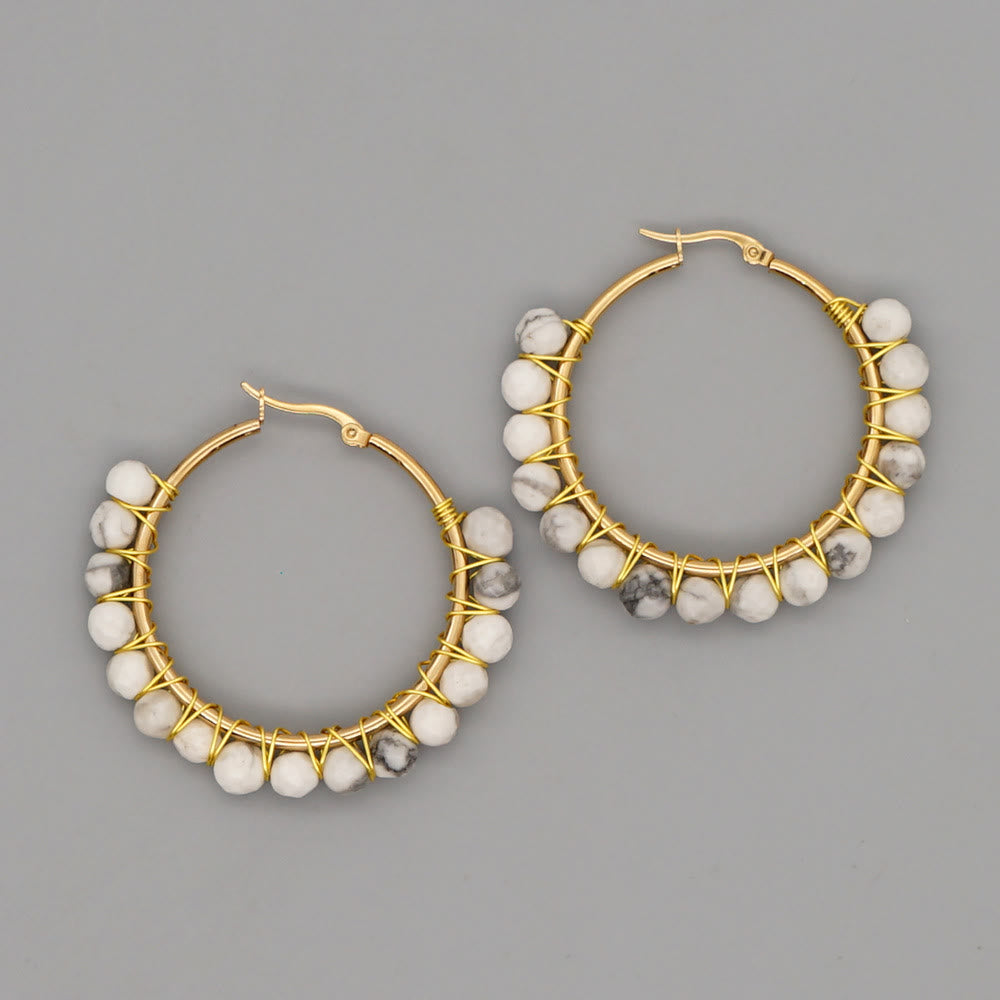 Boucles d'oreilles créoles larges en perles de cristal naturel Olivenorma Boho