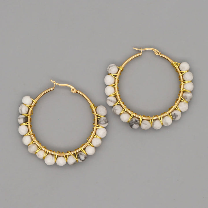 Boucles d'oreilles créoles larges en perles de cristal naturel Olivenorma Boho