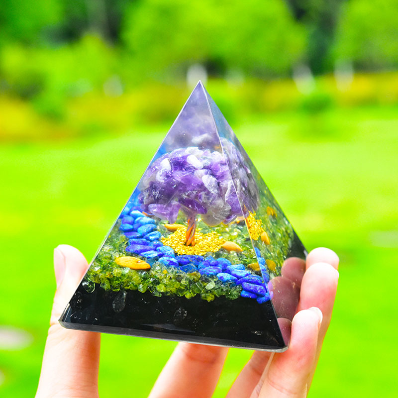 Olivenorma Améthyste Péridot Obsidienne Lapis Lazuli Arbre de Vie Orgone Pyramide