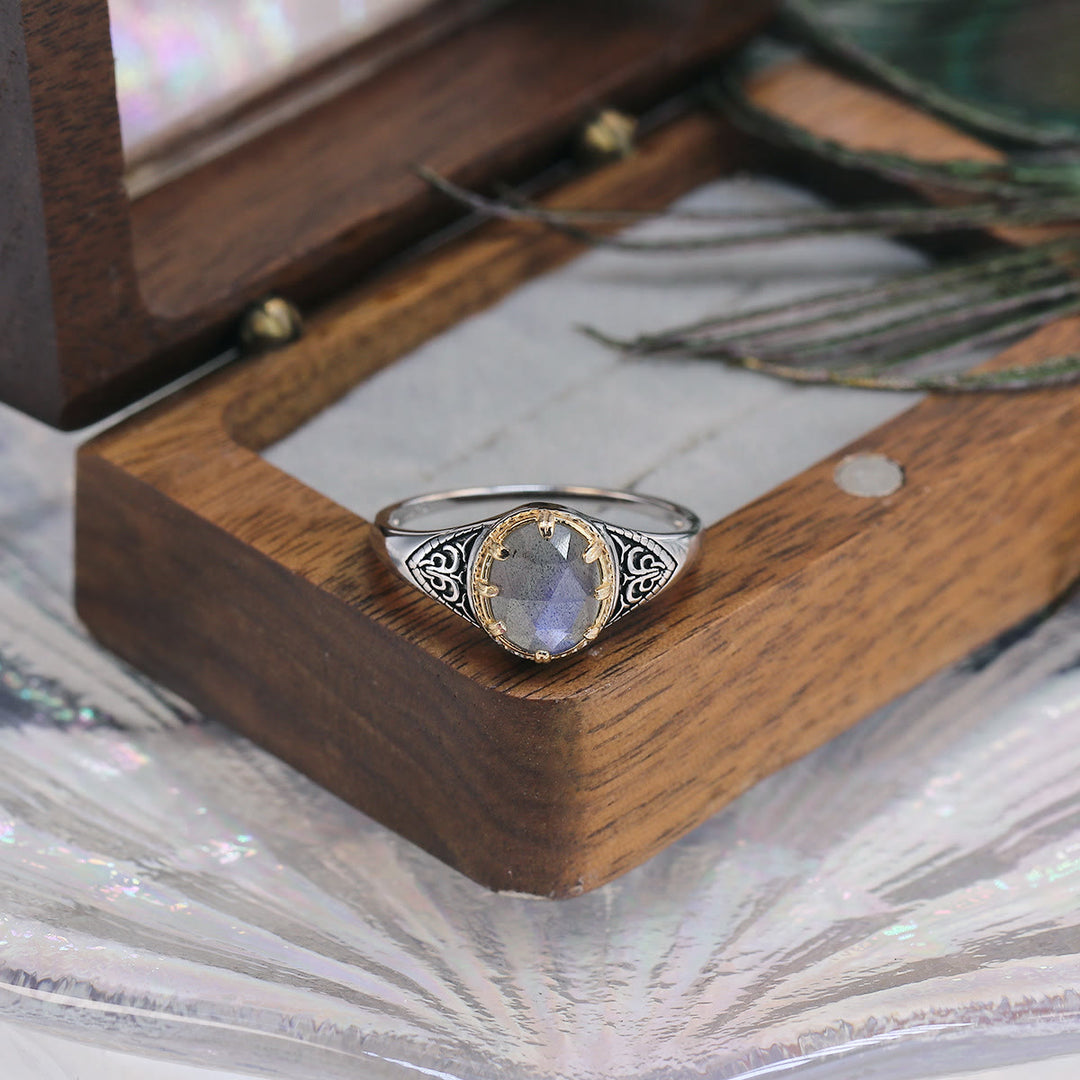 Bague en argent sterling 925 avec labradorite naturelle Olivenorma