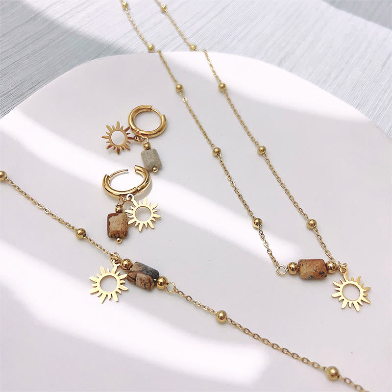 Collier et bracelet avec pendentif soleil en jaspe naturel Olivenorma