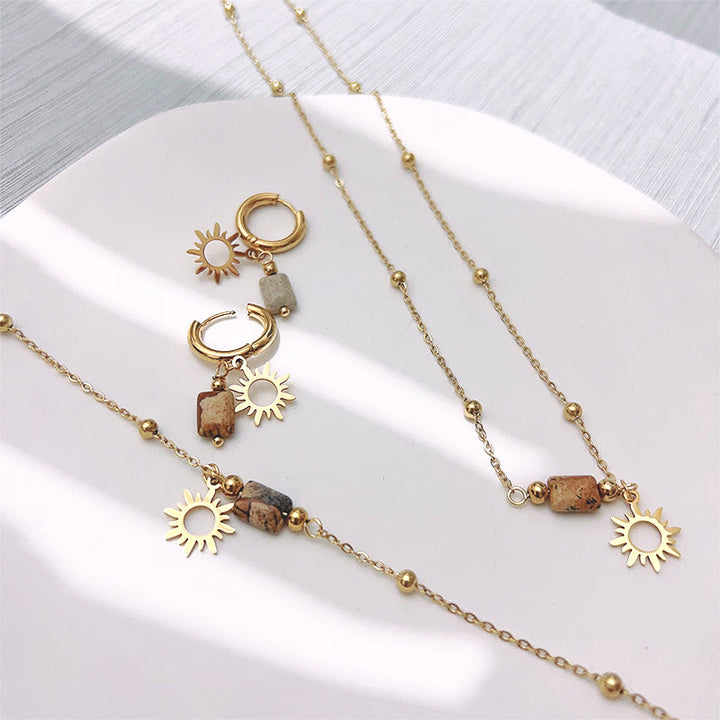 Collier et bracelet avec pendentif soleil en jaspe naturel Olivenorma