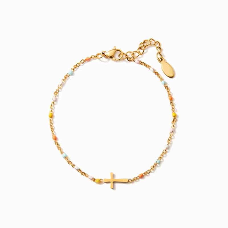 Bracelet en émail coloré avec croix du Christ Olivenorma