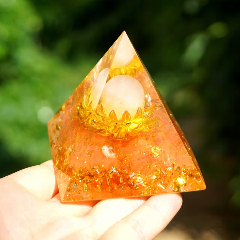 Sphère de quartz rose Olivenorma Pierre solaire Lotus Orgone Pyramide