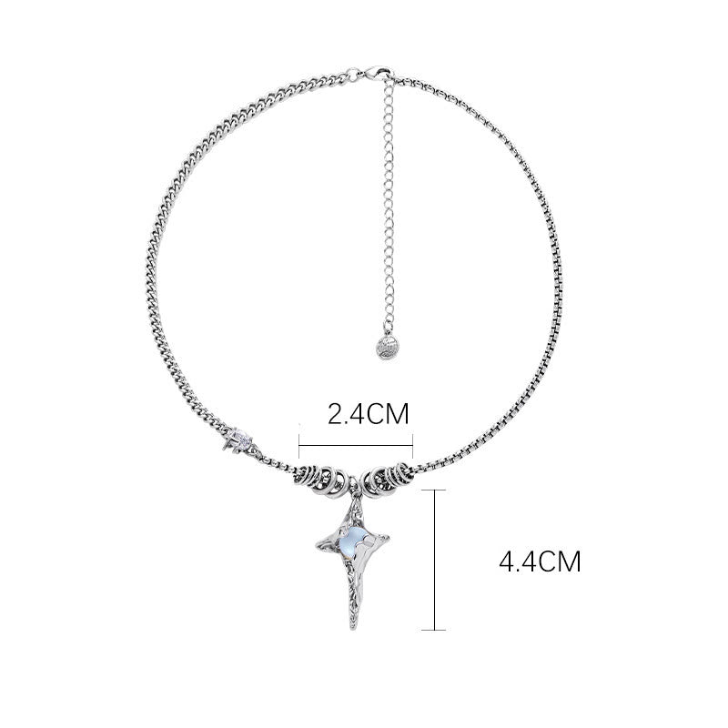Collier pendentif étoile plissée en alliage avec pierre de lune Olivenorma