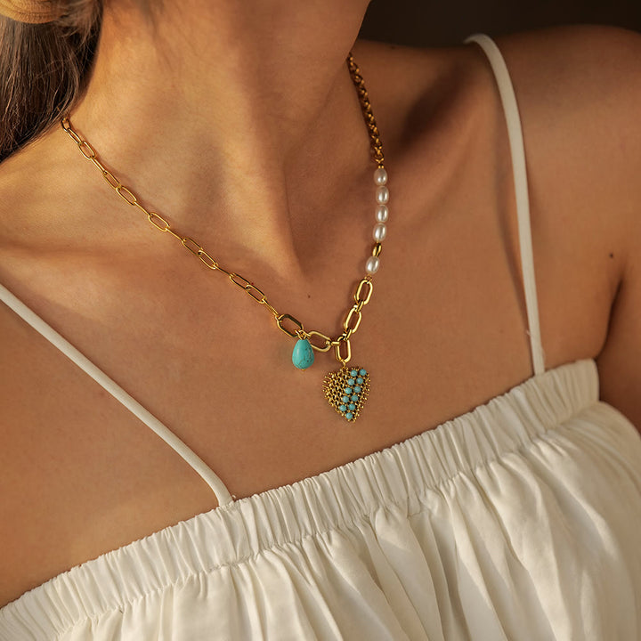 Collier avec bague en acier inoxydable couleur or 18 carats Olivenorma