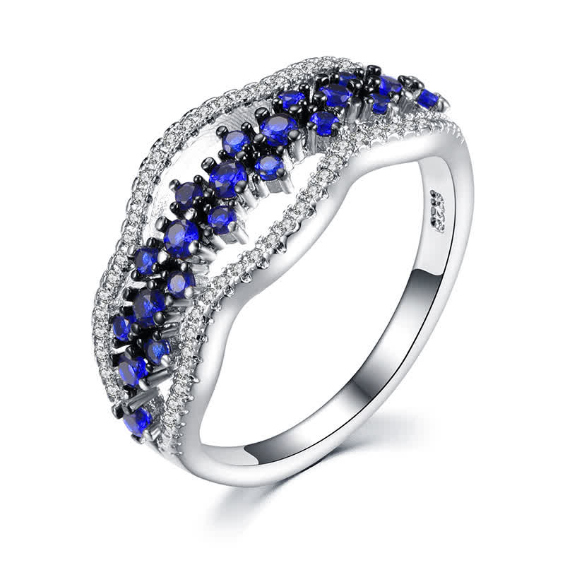 Bague créative en saphir bleu et zircon creux Olivenorma