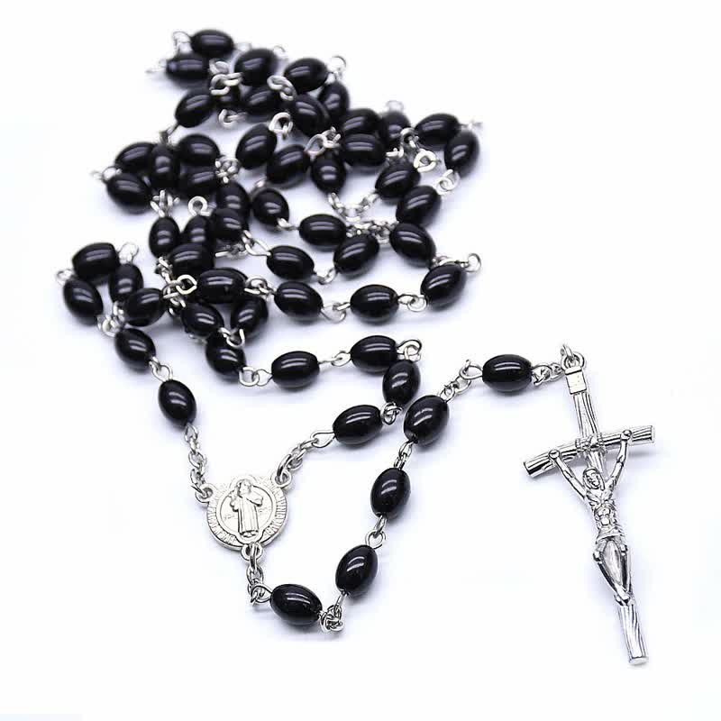 Collier chapelet en onyx noir ou en perles avec croix gothique Olivenorma