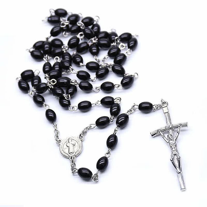 Collier chapelet en onyx noir ou en perles avec croix gothique Olivenorma