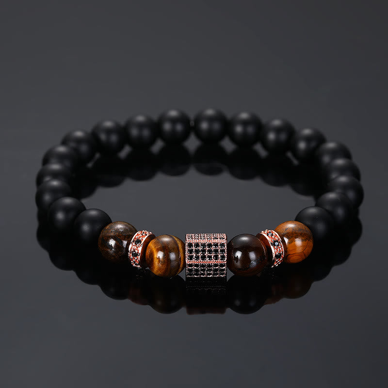 Bracelet en perles noires givrées en œil de tigre pour homme Olivenorma