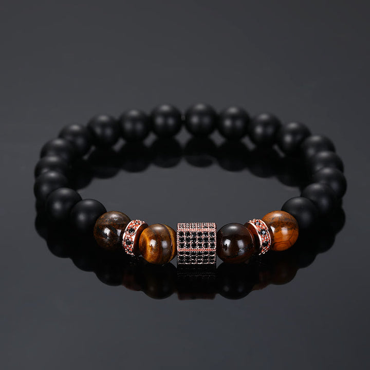 Bracelet en perles noires givrées en œil de tigre pour homme Olivenorma