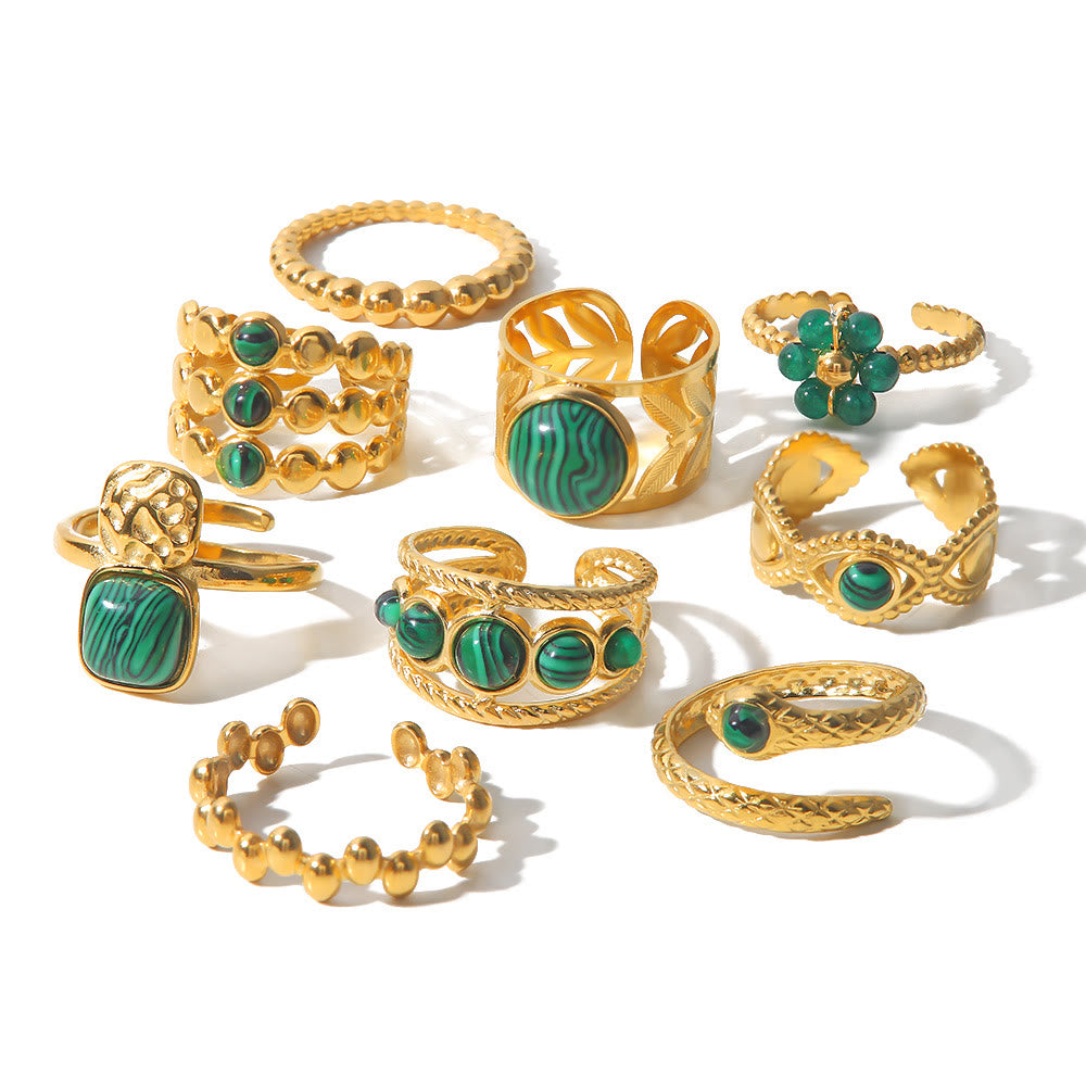 Ensemble de bagues ouvertes en malachite naturelle verte et ou Olivenorma