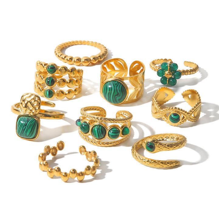 Ensemble de bagues ouvertes en malachite naturelle verte et ou Olivenorma