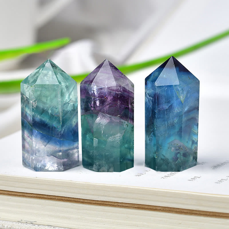 Baguettes à pointes en cristal de fluorite arc-en-ciel Olivenorma
