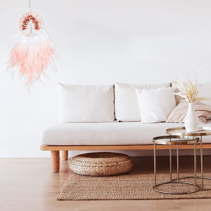 Attrape-rêves en cristal Olivenorma Arbre de vie avec plumes roses