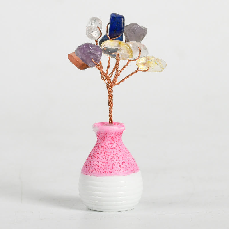 Vase en cristal rose avec arbre de vie et pierres précieuses décoratives Olivenorma