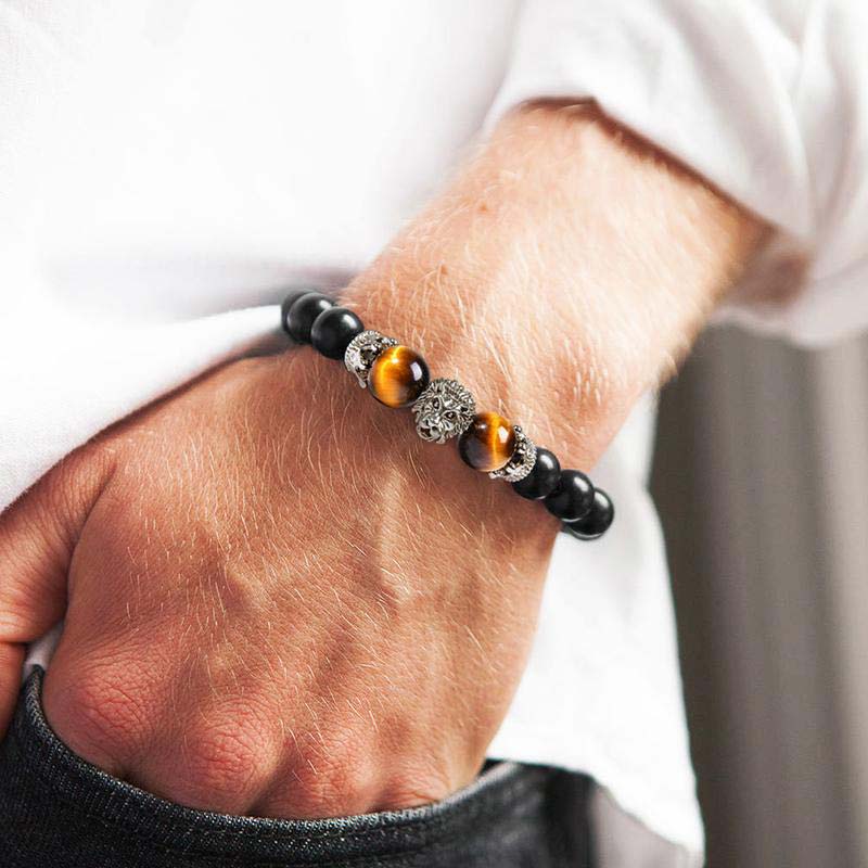 Bracelet symbole lion en pierre de cristal naturel Olivenorma