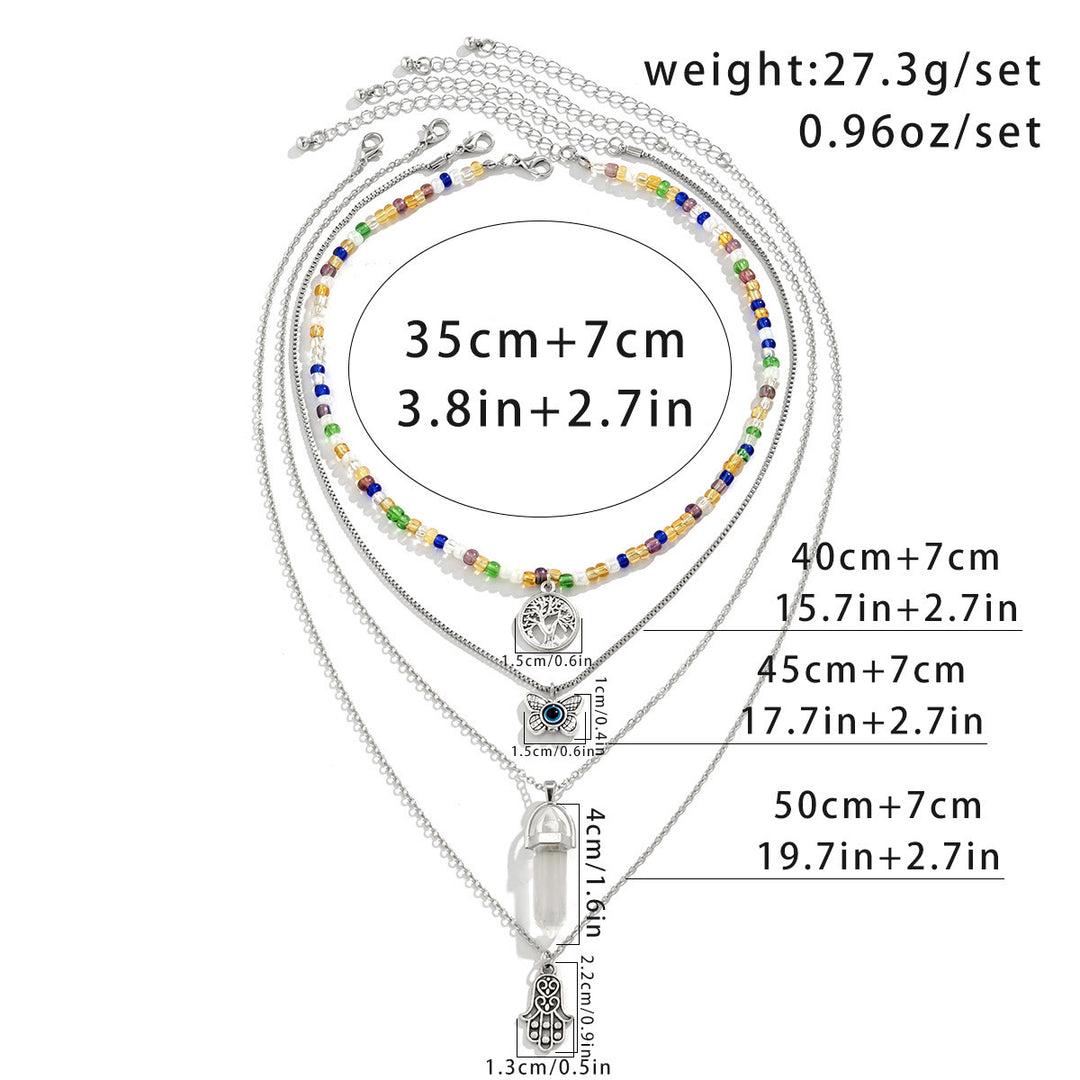 Ensemble de colliers avec pendentif arbre de vie en quartz naturel et hamsa Olivenorma