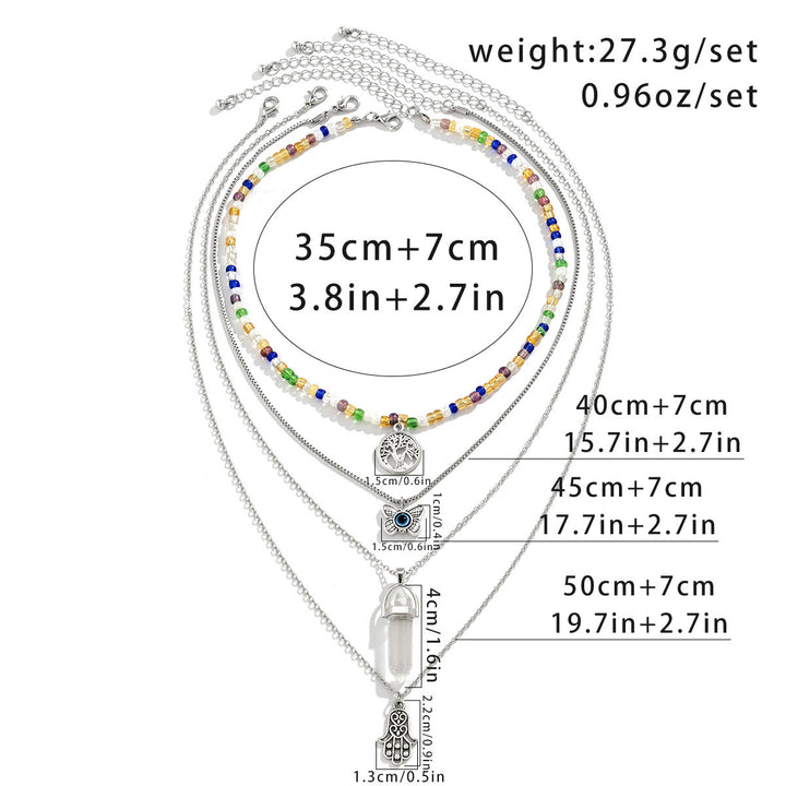 Ensemble de colliers avec pendentif arbre de vie en quartz naturel et hamsa Olivenorma