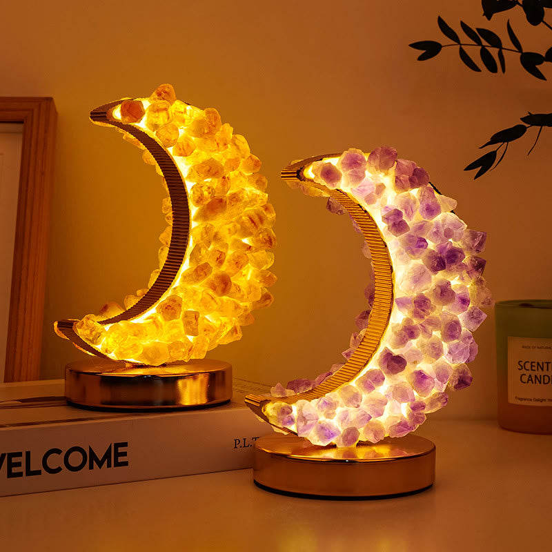 Lampe en cristal de lune en fluorite bleue et améthyste Olivenorma