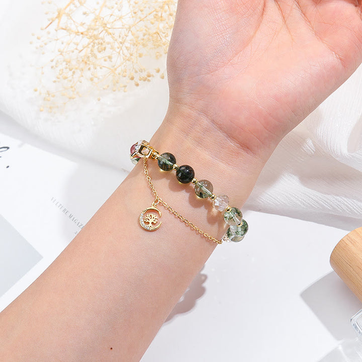 Bracelet pendentif arbre de vie en perles d'agate mousse Olivenorma