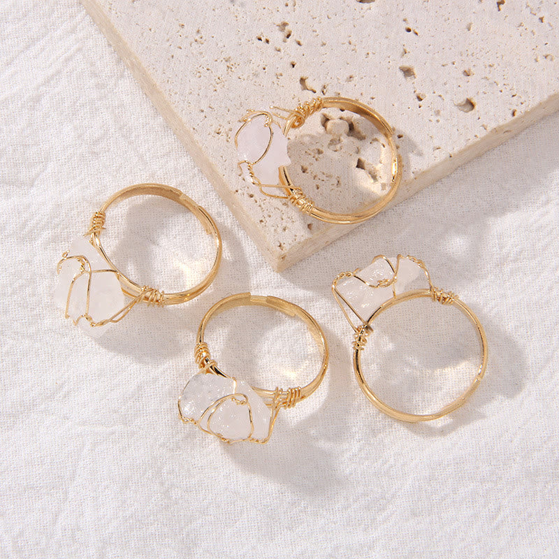 Bague en pierre précieuse naturelle irrégulière enroulée en fil de fer brut Olivenorma