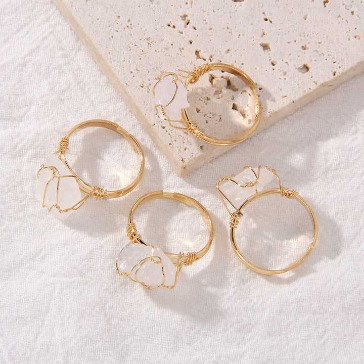 Bague en pierre précieuse naturelle irrégulière enroulée en fil de fer brut Olivenorma