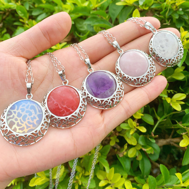 Collier ajustable en véritable pierre de cristal ronde Olivenorma