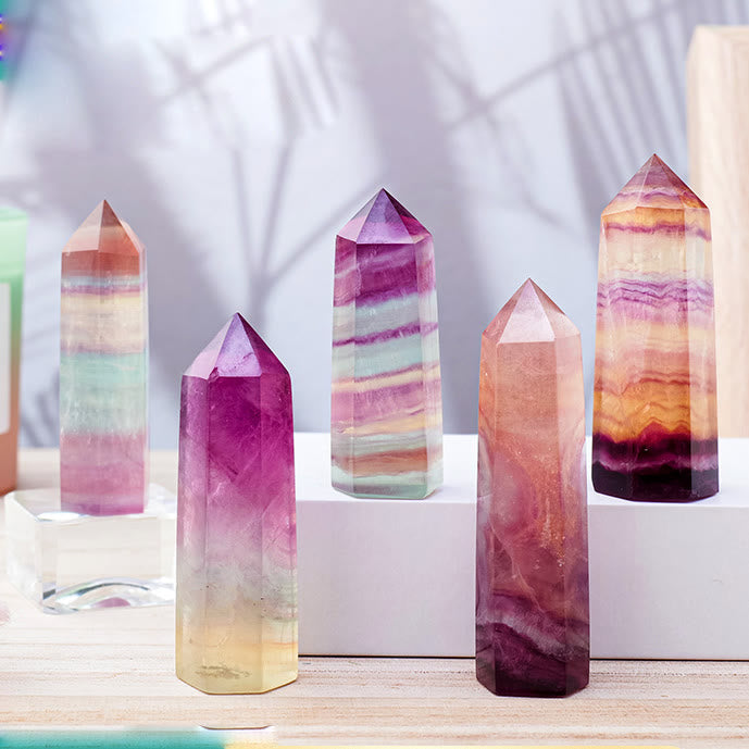 Baguettes en cristal hexagonales en fluorite arc-en-ciel naturel Olivenorma
