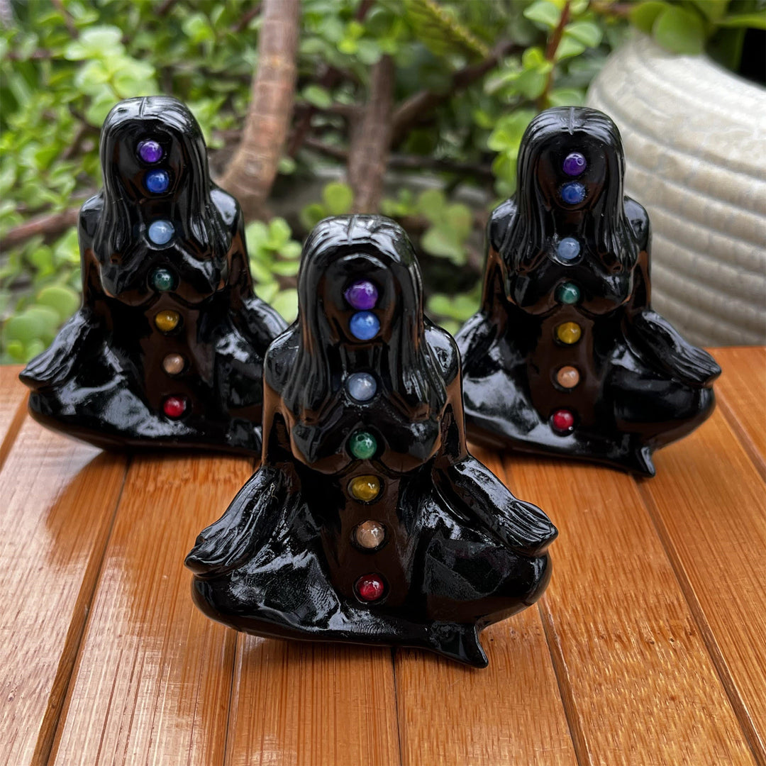 Décoration de pierres précieuses païennes de déesse du yoga des chakras d'obsidienne Olivenorma